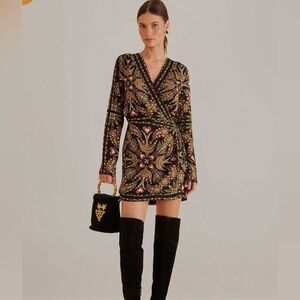 FARM Rio Martina Long Sleeve Wrap Dress
